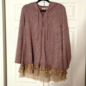 Sweater Knit Hoodie with double layered mesh hem, LOGO Lounge by Lori Goldstein